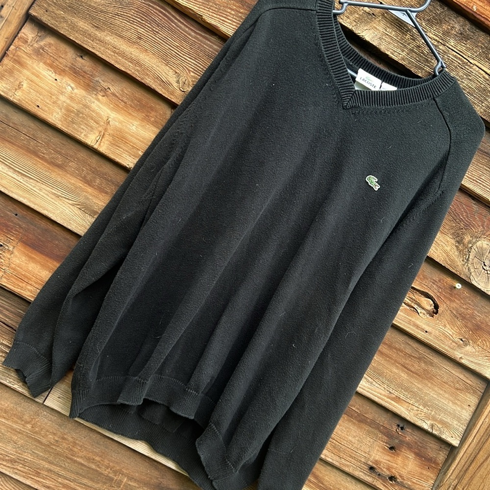 Lacoste Black V-Neck Sweater Classic Knit Design - Picture 2 of 4